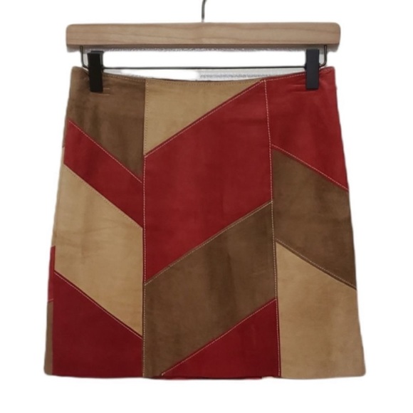 Kenneth Cole Colorblock Suede Mini Skirt Size 0 - Picture 2 of 5